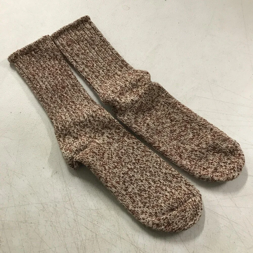 Vintage Thermal Outdoor Socks Mens 10-13 Brown Wool Acrylic Nylon Mid Calf USA